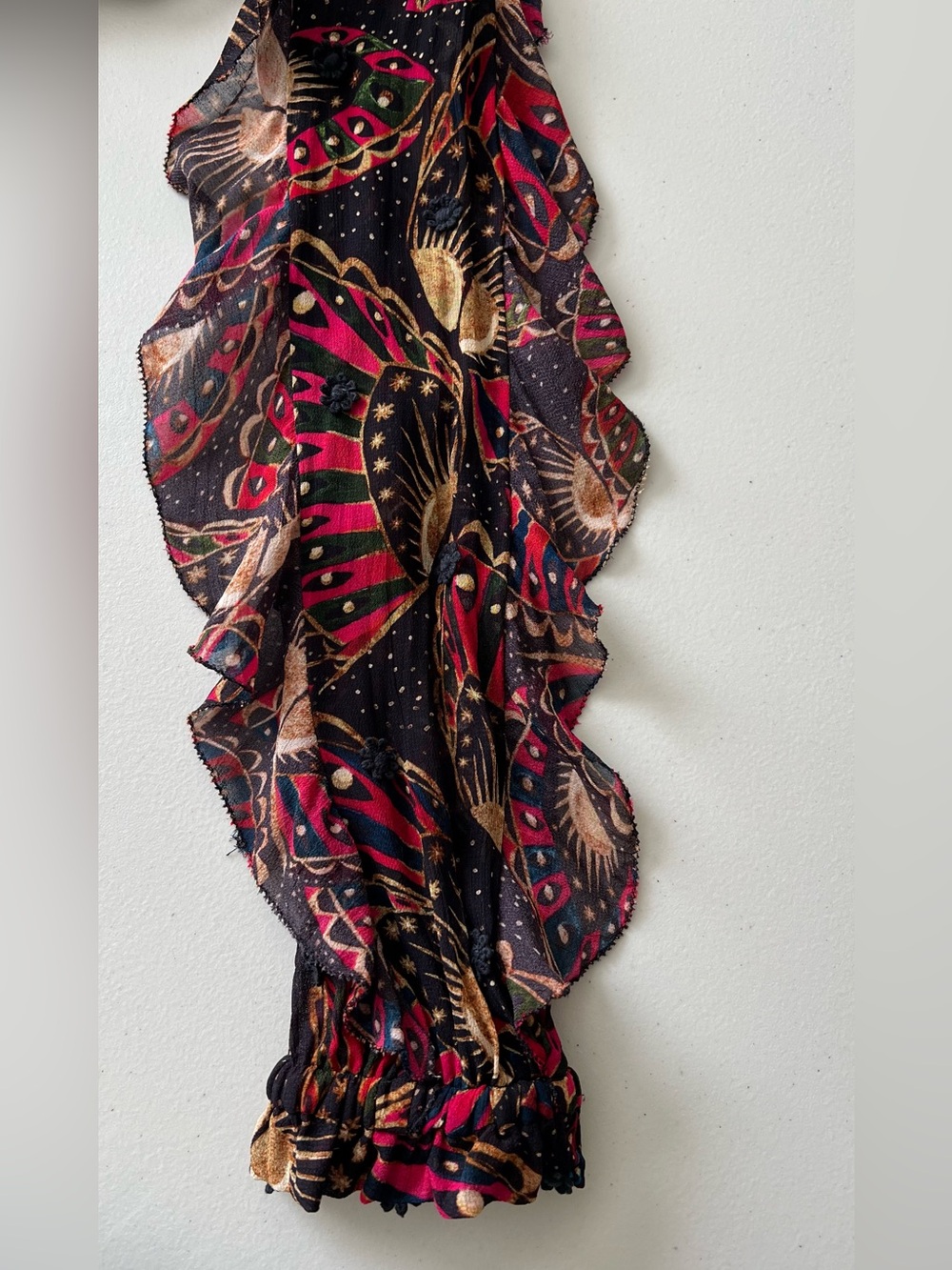 FARM Rio Black Pink Gold Printed Ruffle-Neck Blouse - Picture 9 of 15